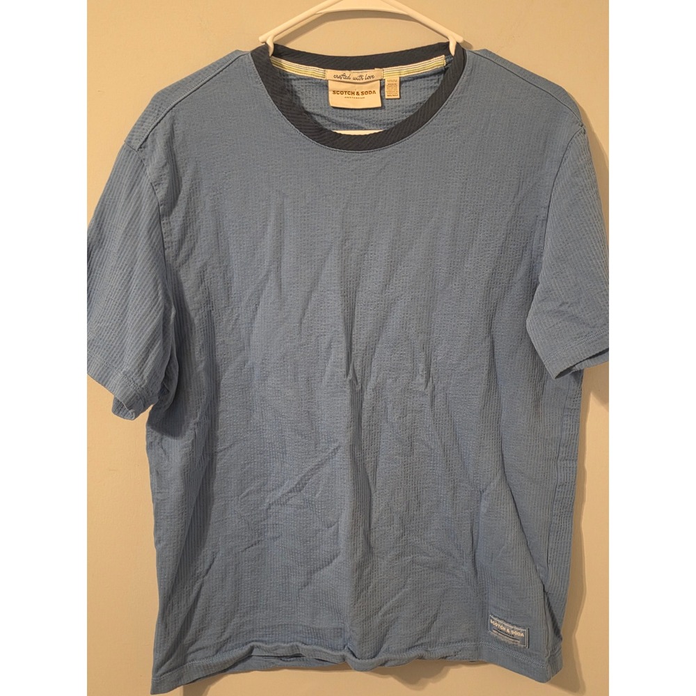 Scotch & Soda T-Shirt Mens Medium Blue Casual Textured Waffle Knit Crew Neck Tee
